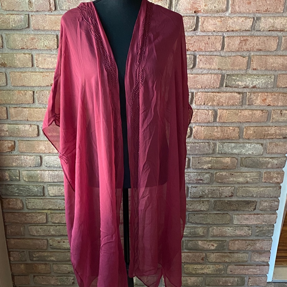 INC International Concepts Wine Sheer Kimono